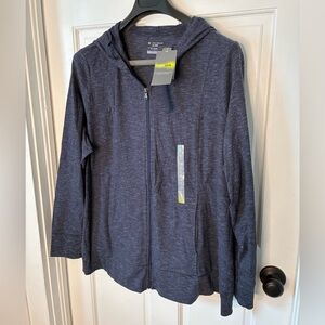 Tek Gear Heathered Navy Zip-Up Hooded Sweatshirt 2X NWT